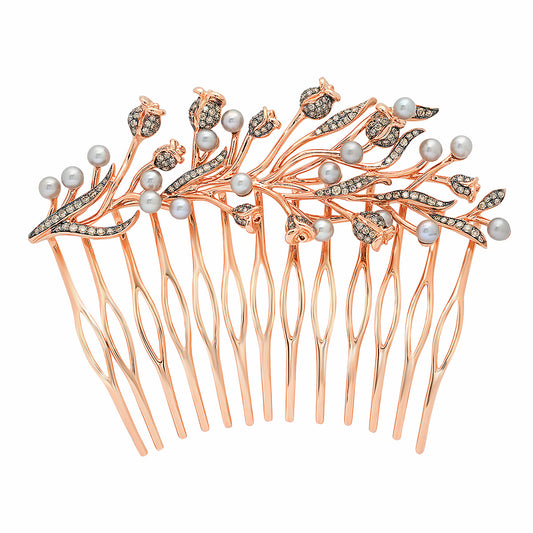 Pink Thistle Side Hair Comb | 18K Gold Head Piece | Colette Jewelry