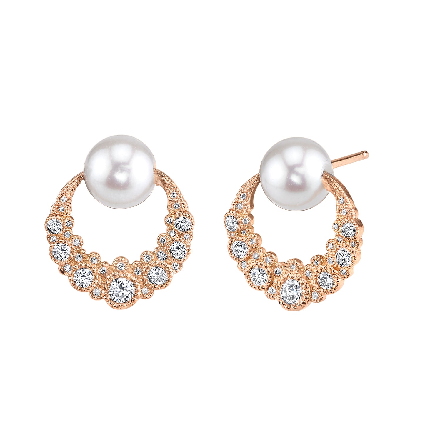 Orbiting Moon Earrings | 18K White Gold, Tahitian Pearl & Diamond Studs | Colette Jewelry