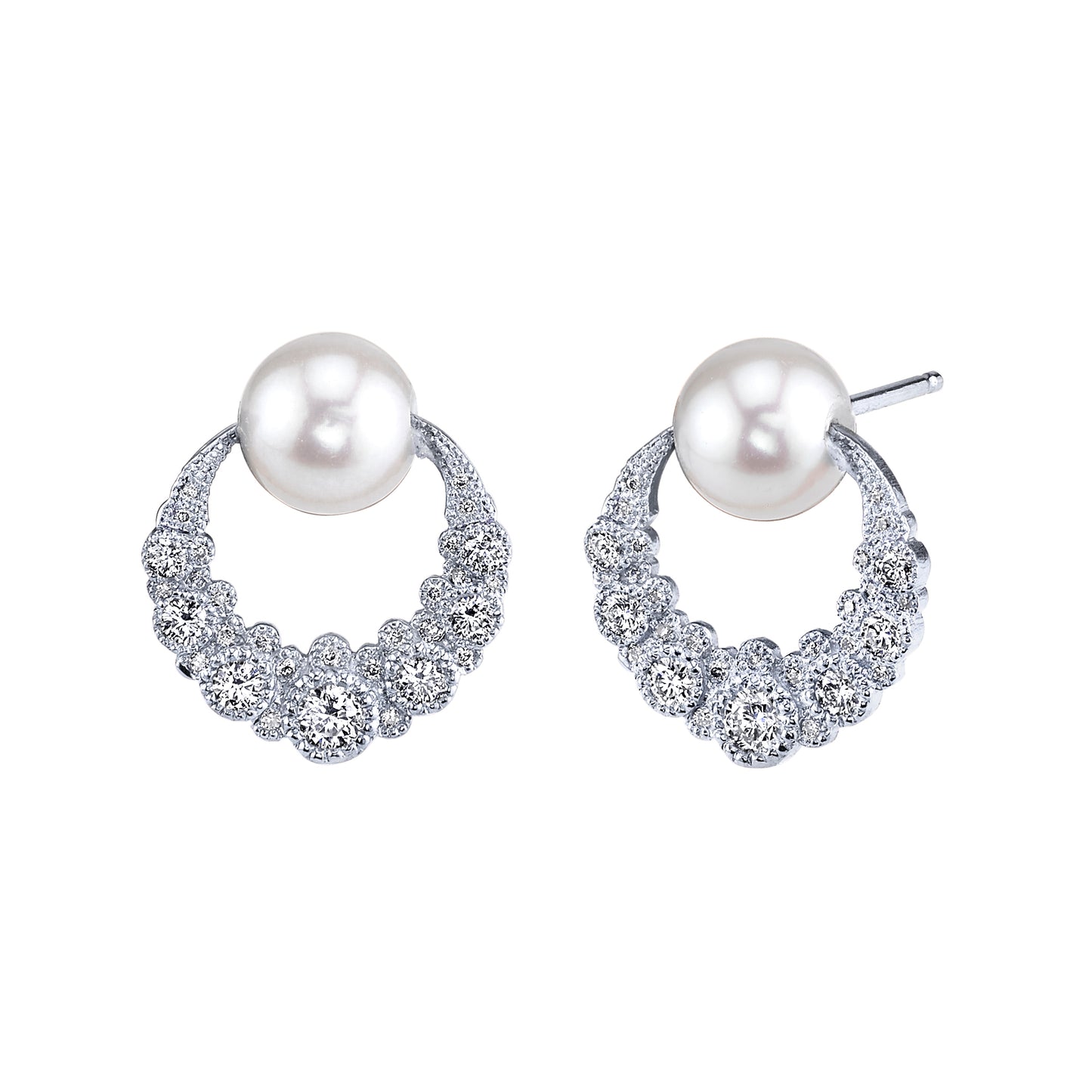 Orbiting Moon Earrings | 18K White Gold, Tahitian Pearl & Diamond Studs | Colette Jewelry