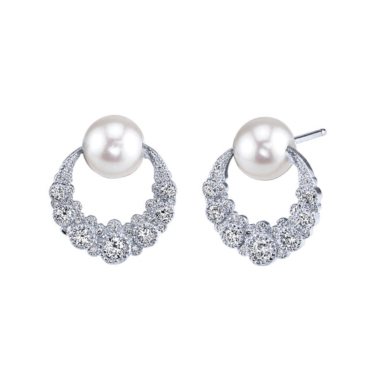 Orbiting Moon Earrings | 18K White Gold, Tahitian Pearl & Diamond Studs | Colette Jewelry
