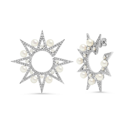 Lyra White Stud Earrings in 18K white gold with white diamond — Colette Jewelry