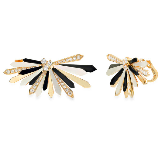Penacho Cocktail Earrings in 18K Yellow Gold with Mother of Pearl, Onyx & Diamonds | Colette Jewelry