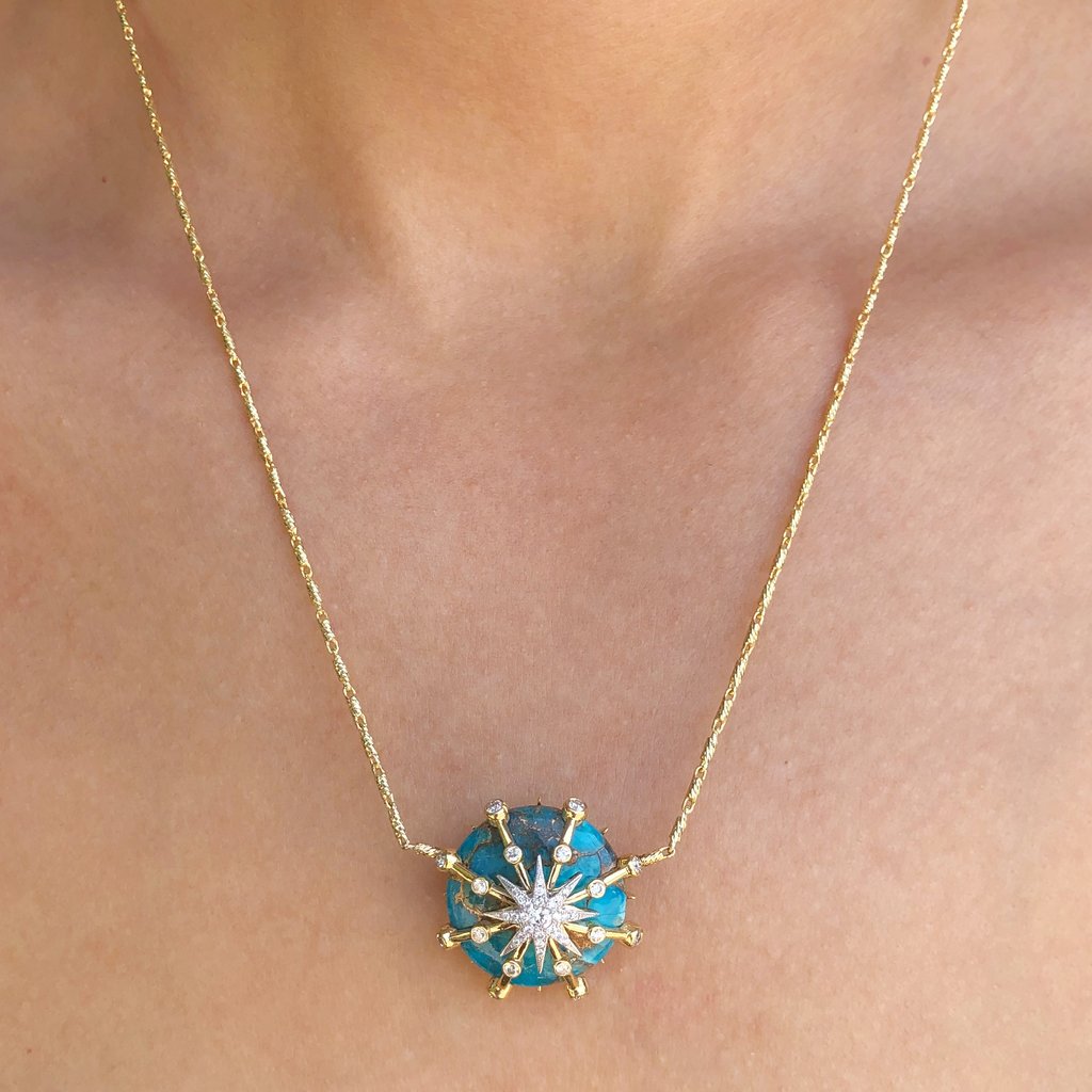 Caged Star Necklace Three Colors 18K Gold Diamond Colette Jewelry