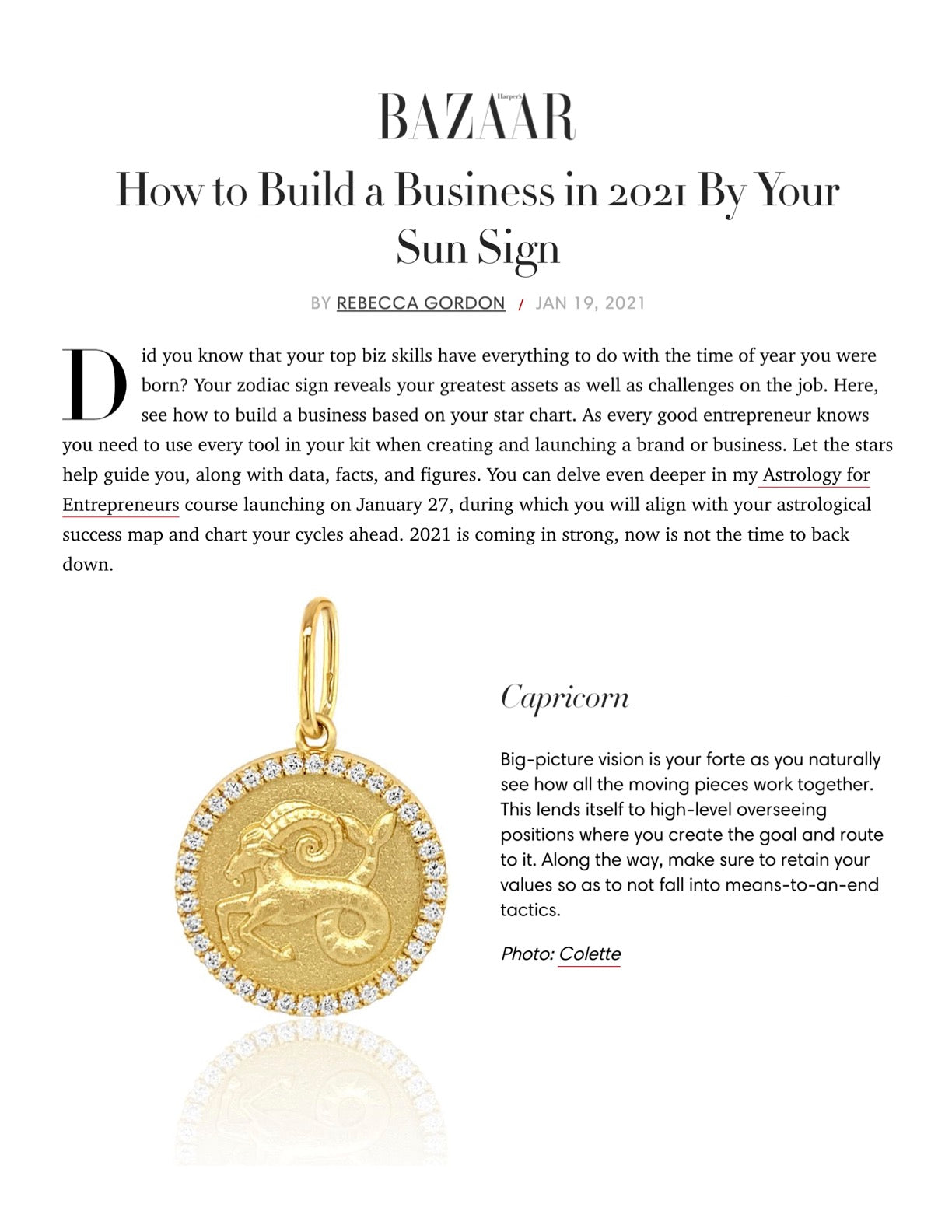 Capricorn Zodiac Pendant in 18K Gold | Colette Jewelry