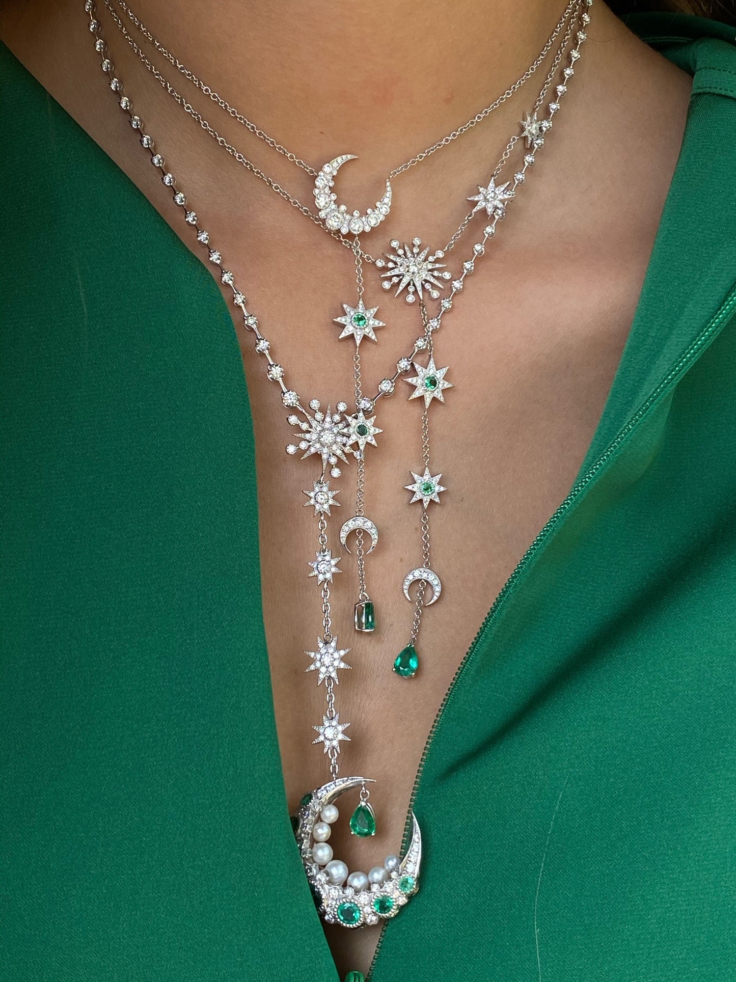 Emerald Mooncage Necklace | 18K Gold | Galaxia | Colette Jewelry