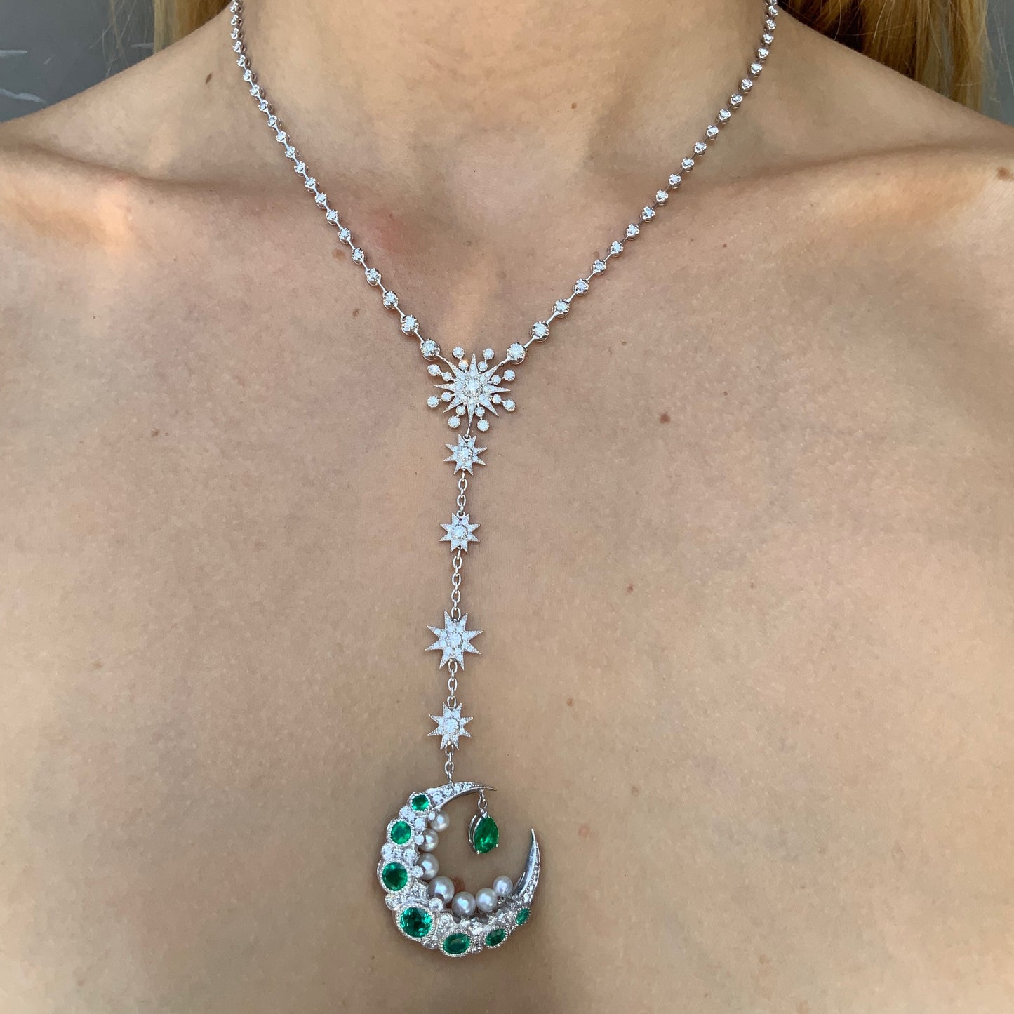 Emerald Mooncage Necklace | 18K Gold | Galaxia | Colette Jewelry