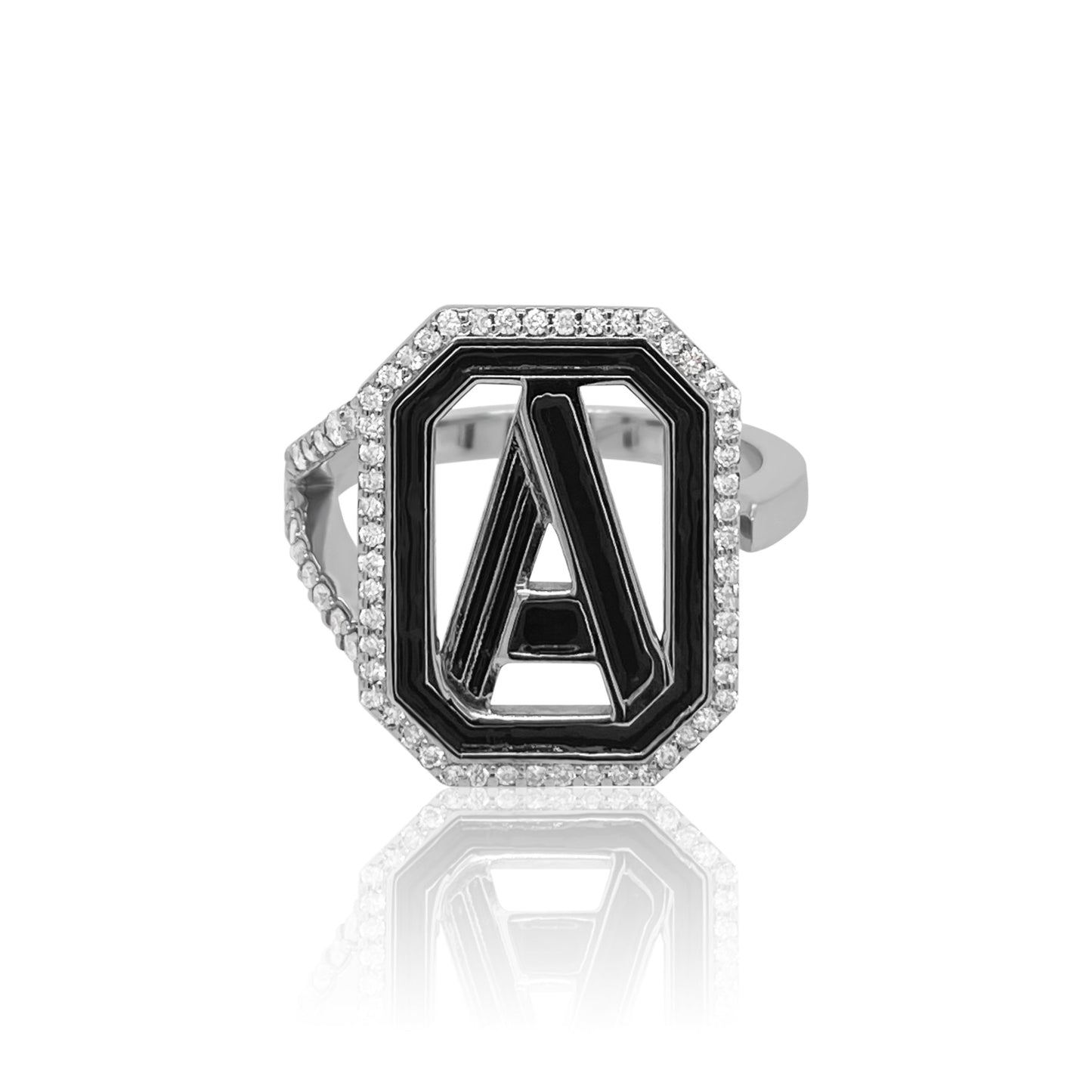 Gatsby Initial Ring with Diamonds in 18K Gold – Fifteen Colors | Colette Jewelry