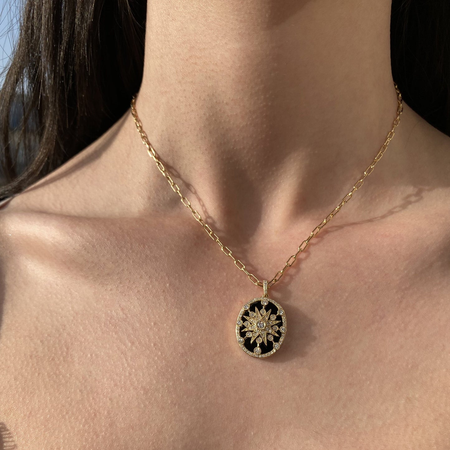 Cage Star Pendant in Hardstone & 18K Gold – Twinkle Galaxia | Colette Jewelry