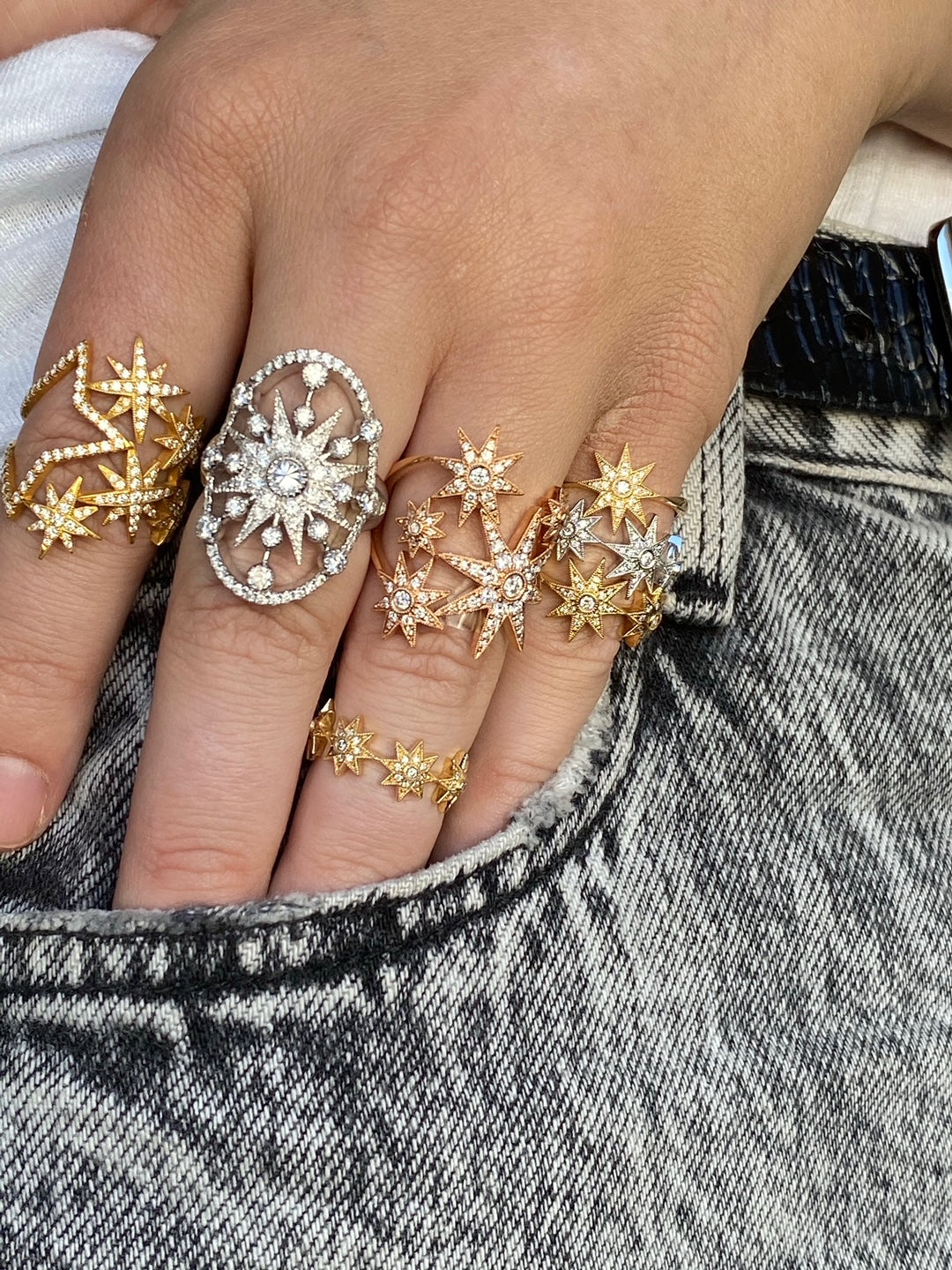 Galaxy Ring Three Colors 18K Gold White Diamonds Galaxia | Colette Jewelry