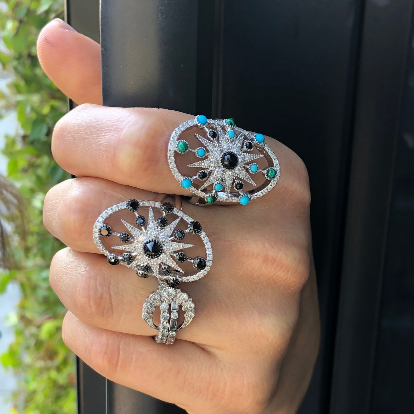 Stella Ring – 18K White Gold, Diamonds, Turquoise & Onyx | Colette Jewelry