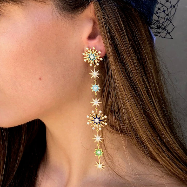 Pyxis Star Duster Earrings | 18K Yellow Gold & White Diamonds | Galaxia | Colette Jewelry