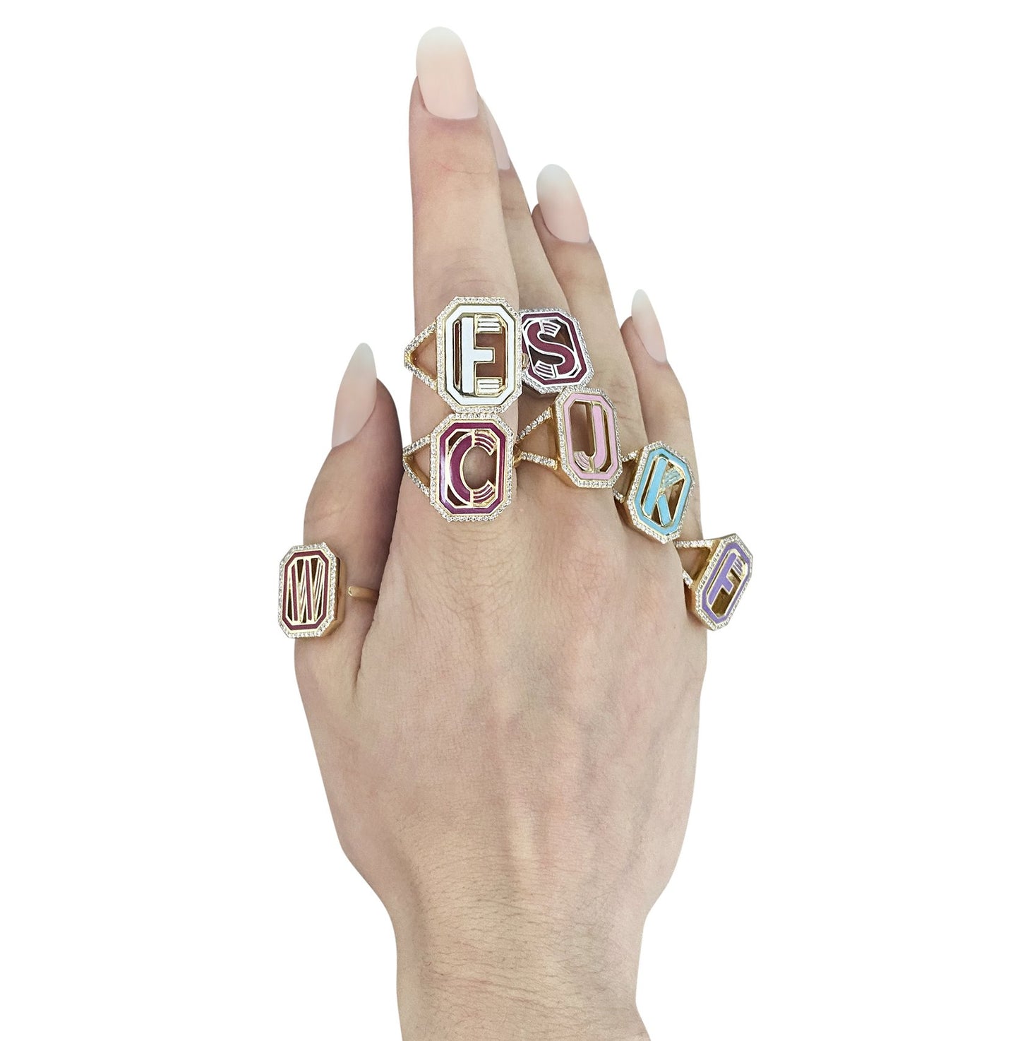 Gatsby Initial Ring with Diamonds in 18K Gold – Fifteen Colors | Colette Jewelry