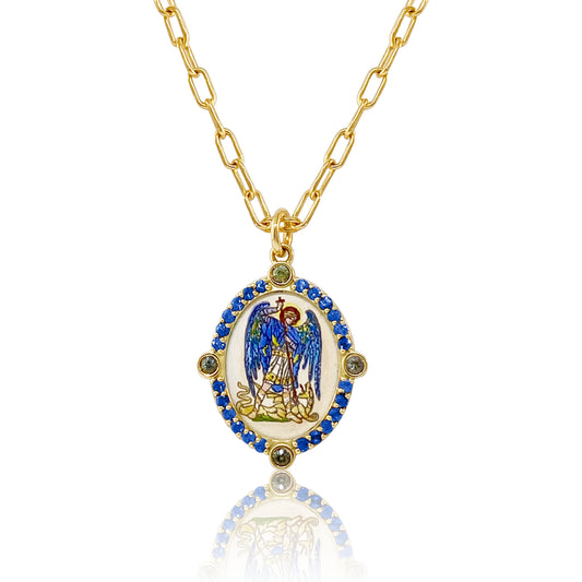 Archangel Gabriel Medal with Chain 18K Gold Santos y Cielos Colette Jewelry