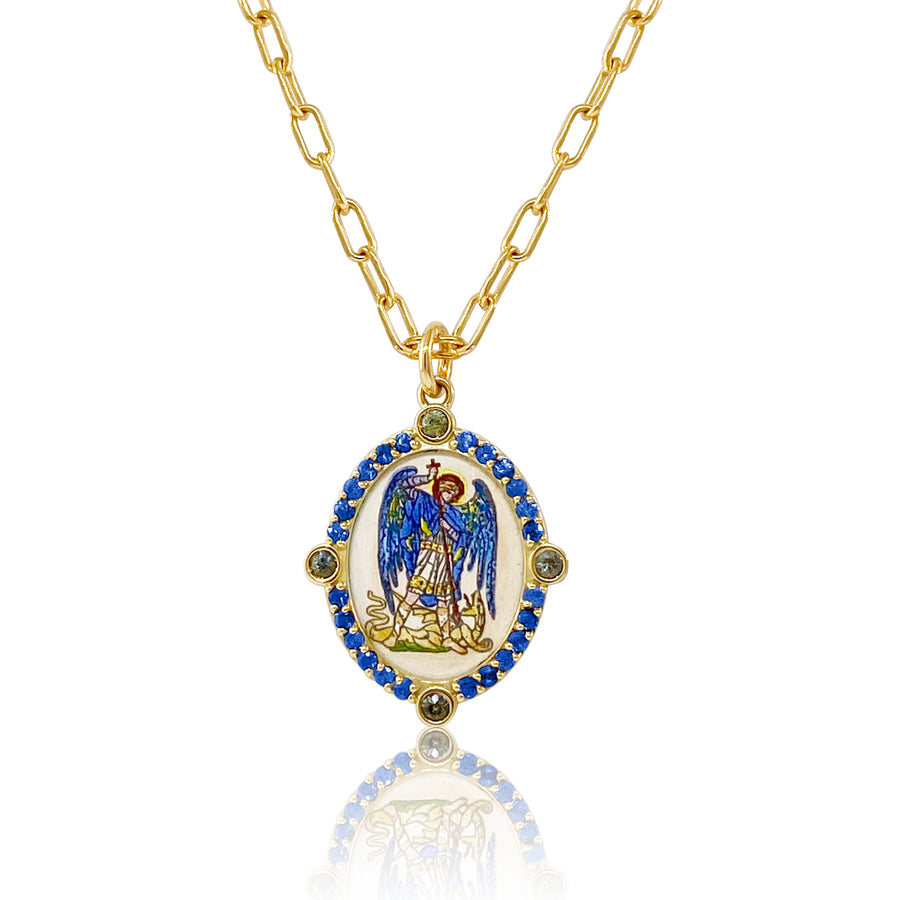 Archangel Gabriel Medal with Chain 18K Gold Santos y Cielos Colette Jewelry