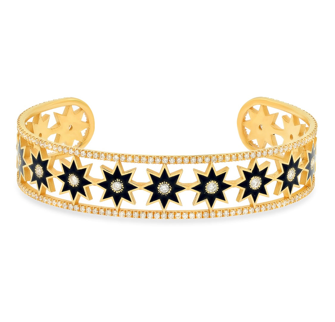 Black Twinkle Star Cuff | 18K Gold Diamond Bracelet | Colette Jewelry