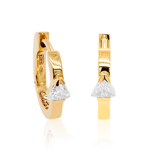 Mini Hoop Earrings Trilliant Cut Diamonds Two-Tone 18K Gold — Colette Jewelry