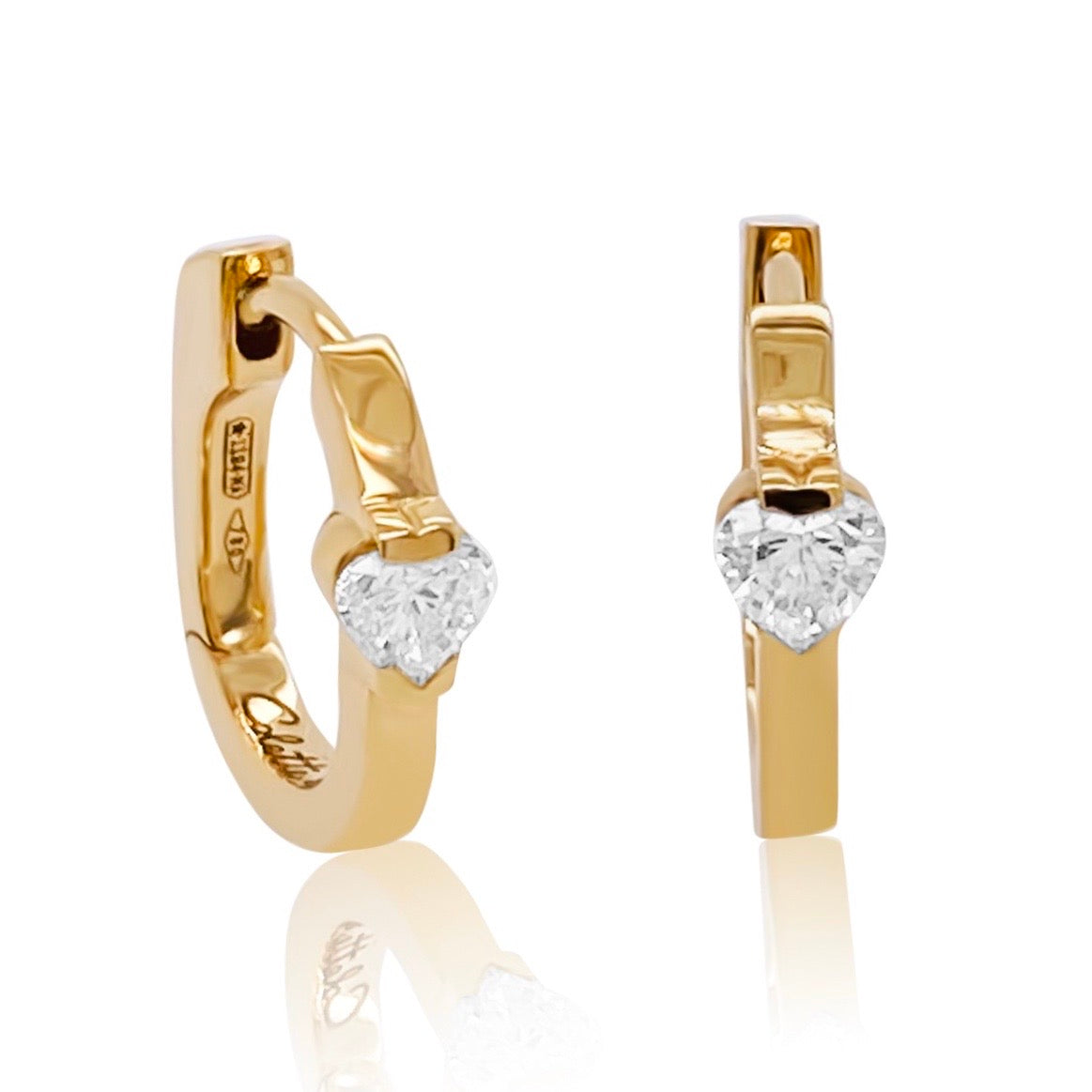 Mini Heart Hoop Earrings in 18K Gold with Diamonds in Four Colors — Colette Jewelry