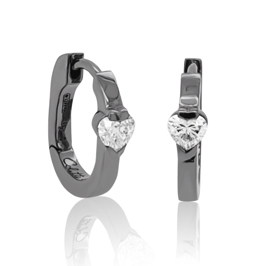 Mini Heart Hoop Earrings in 18K Gold with Diamonds in Four Colors with white diamond — Colette Jewelry