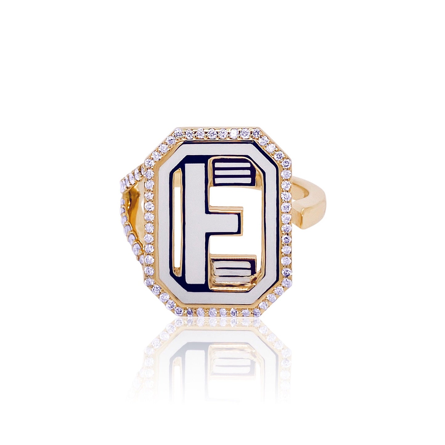 Gatsby Initial Ring with Diamonds in 18K Gold – Fifteen Colors | Colette Jewelry