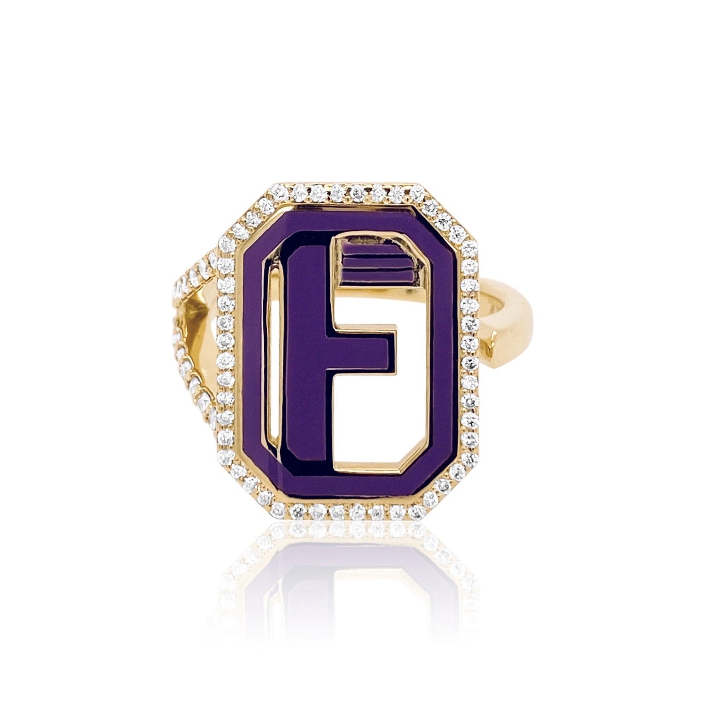 Gatsby Initial Ring with Diamonds in 18K Gold – Fifteen Colors | Colette Jewelry