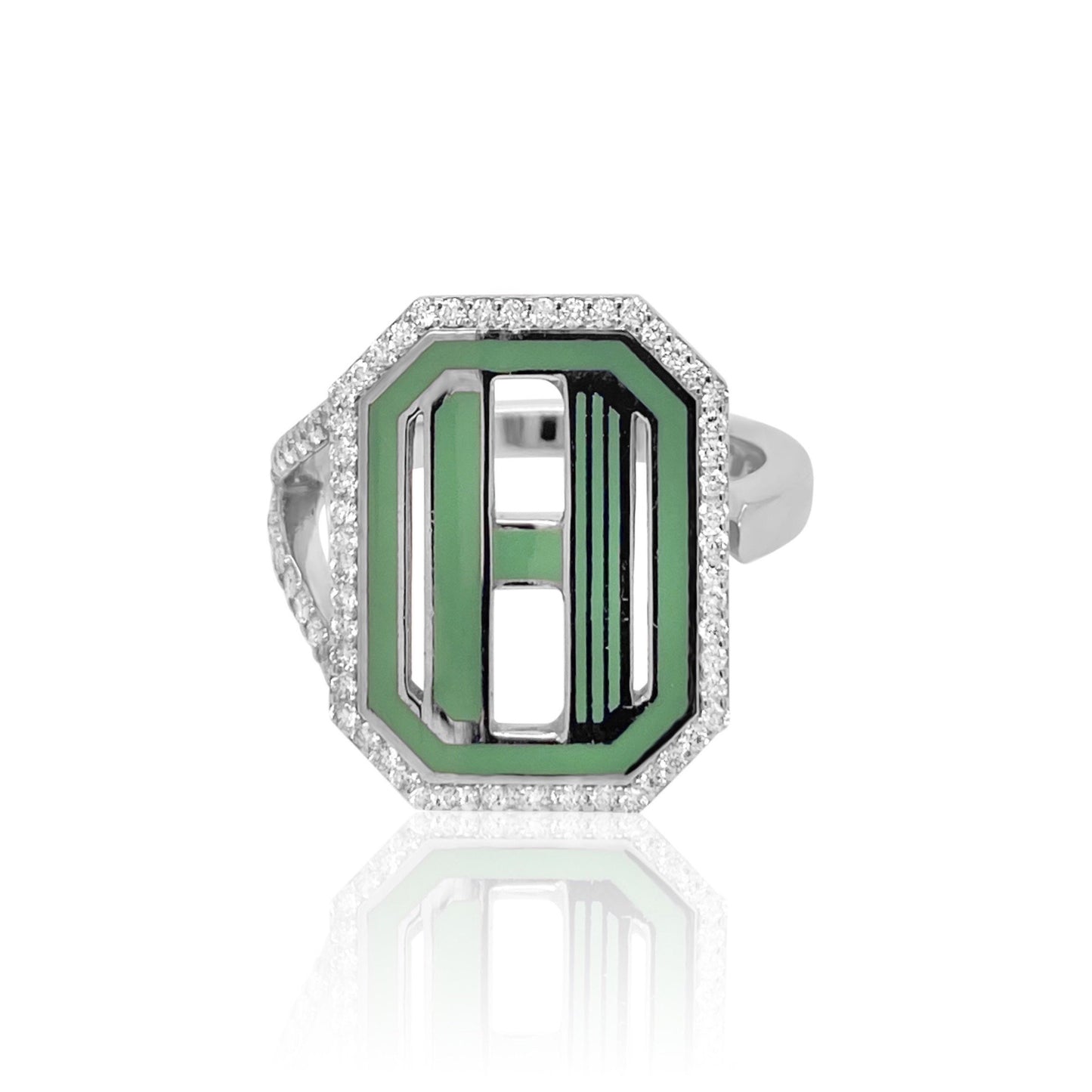 Gatsby Initial Ring with Diamonds in 18K Gold – Fifteen Colors | Colette Jewelry