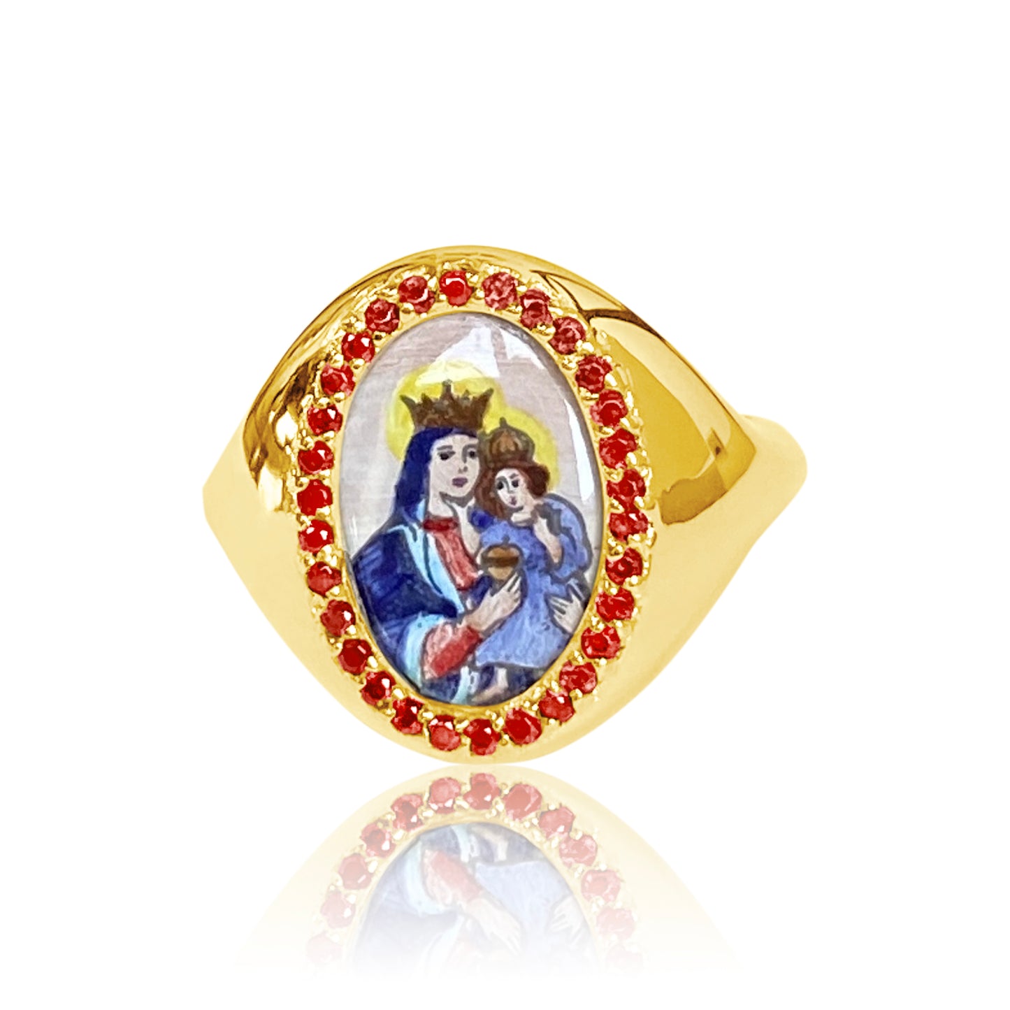 Santos Signet Our Lady of Carmen Ring 18K Gold | Colette Jewelry