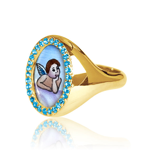 Santos Signet Angel Ring | 18K Gold | Santos y Cielos | Colette Jewelry