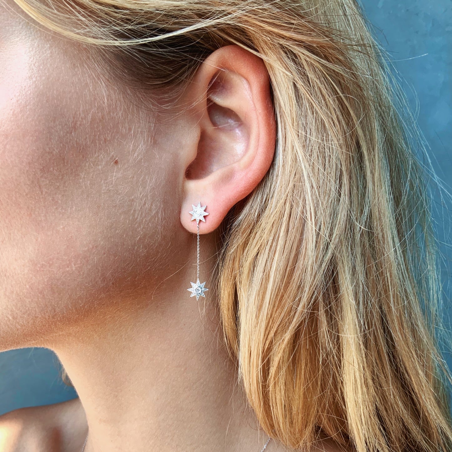 Mini Galaxia Star Studs with Drop | 18K Gold & Diamond Earrings | Colette Jewelry