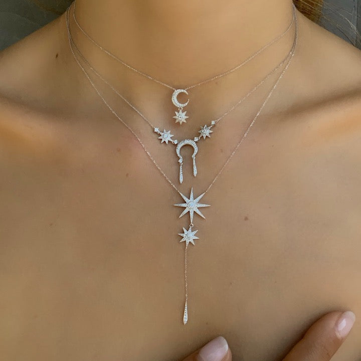 Moon Necklace Three Colors | 18K Gold & White Diamonds | Galaxia | Colette Jewelry