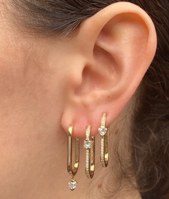 Large Maasai Hoop with Round Drop White Diamond Pavé Earrings | Colette Jewelry