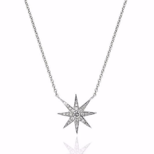 Single Star Pendant | 18K White Gold & Diamond Necklace | Colette Jewelry