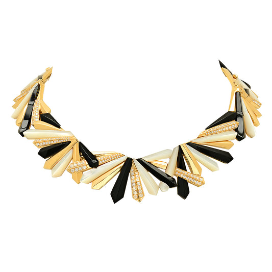 Penacho Queen Necklace – Mother of Pearl, Onyx & Yellow Gold | Colette Jewelry