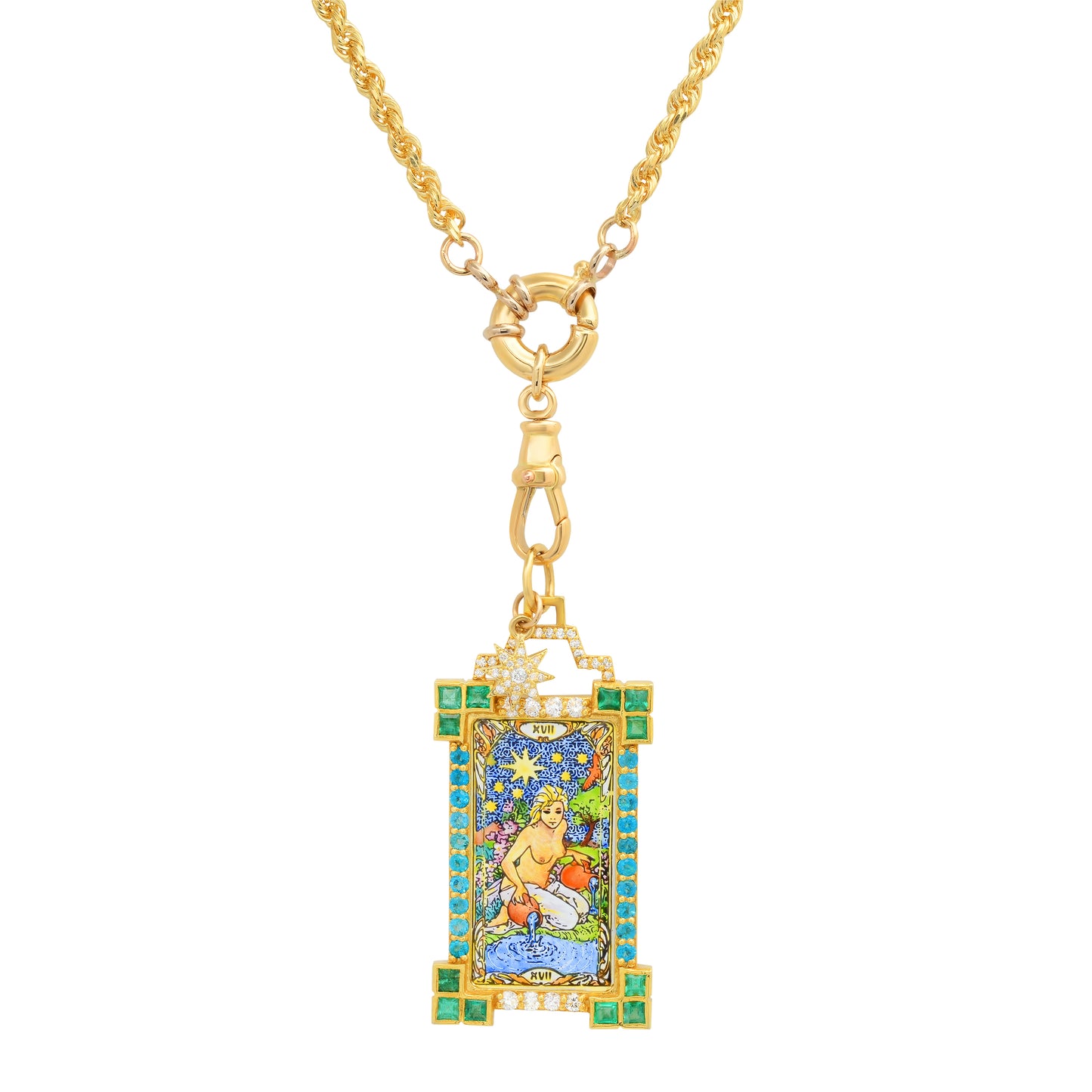 Aquarius Tarot Sign Charm with Chain 18K Gold Colette Jewelry