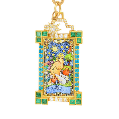Aquarius Tarot Sign Charm in 18K gold with white diamond — Colette Jewelry