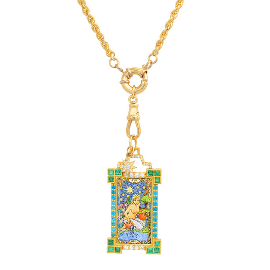 Aquarius Tarot Sign Charm with Chain 18K Gold Colette Jewelry