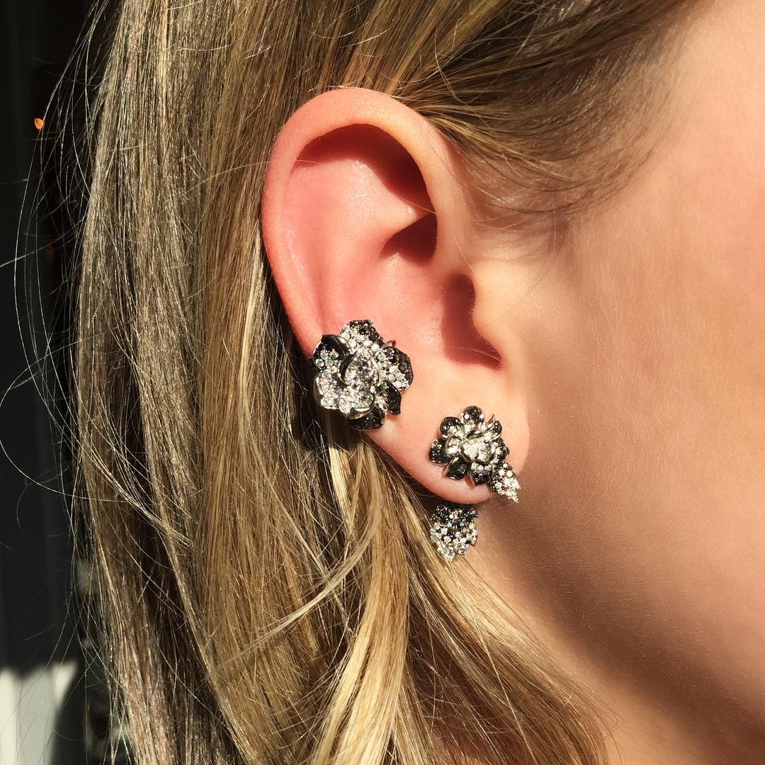 Black Rose Studs | 18K Gold Diamond Earrings | Colette Jewelry