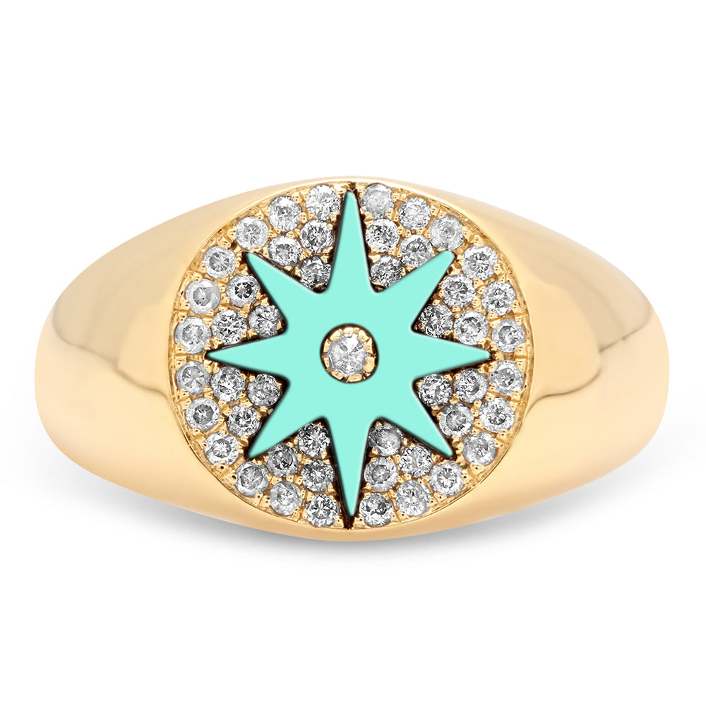 Enamel Star Signet Ring 18K Yellow Gold & Diamonds | Colette Jewelry