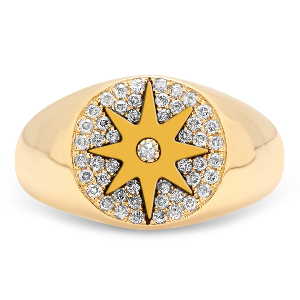 Enamel Star Signet Ring 18K Yellow Gold & Diamonds | Colette Jewelry