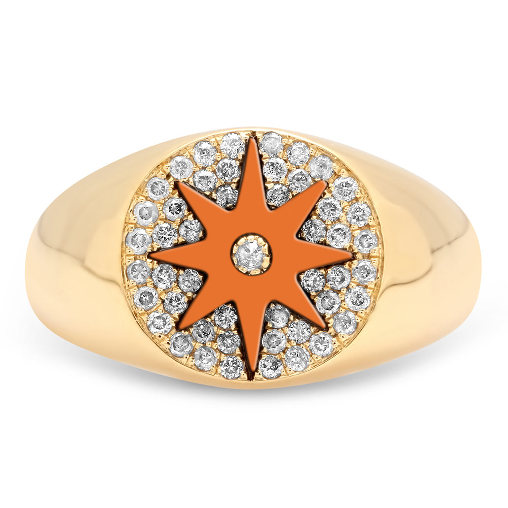 Enamel Star Signet Ring 18K Yellow Gold & Diamonds | Colette Jewelry