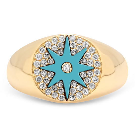 Enamel Star Signet Ring 18K Yellow Gold & Diamonds | Colette Jewelry