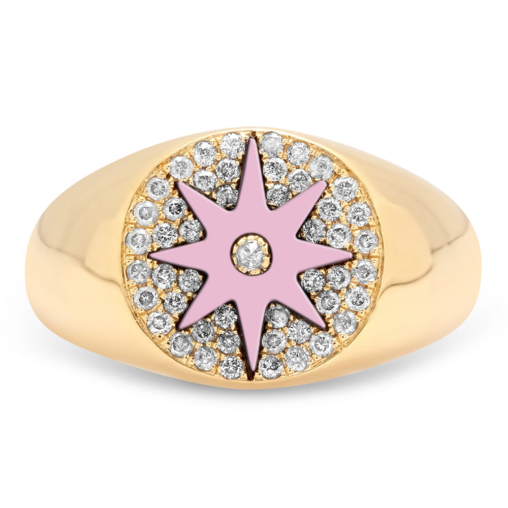Enamel Star Signet Ring 18K Yellow Gold & Diamonds | Colette Jewelry
