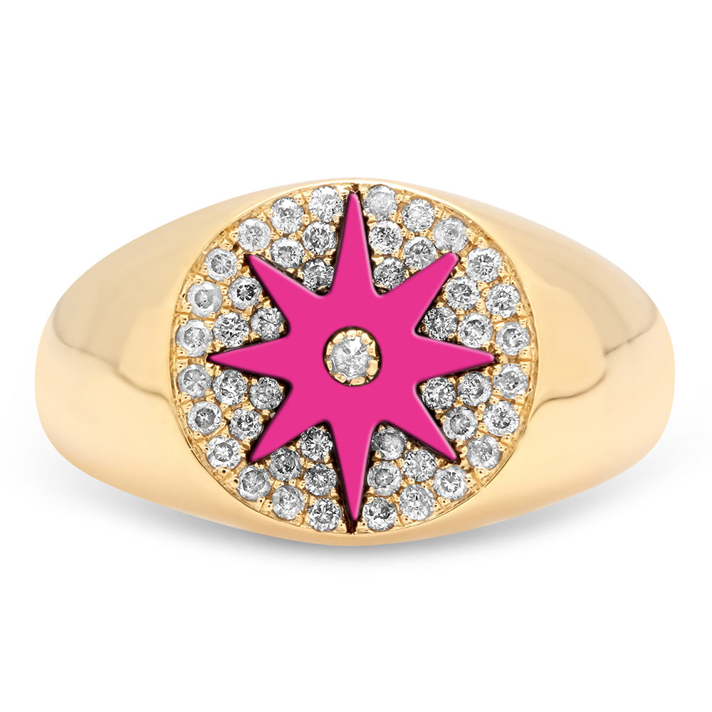 Enamel Star Signet Ring 18K Yellow Gold & Diamonds | Colette Jewelry