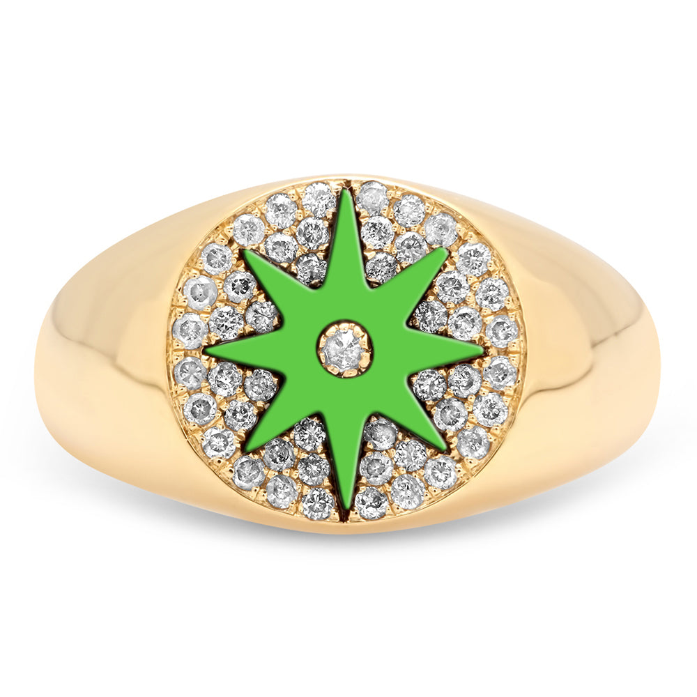 Enamel Star Signet Ring 18K Yellow Gold & Diamonds | Colette Jewelry