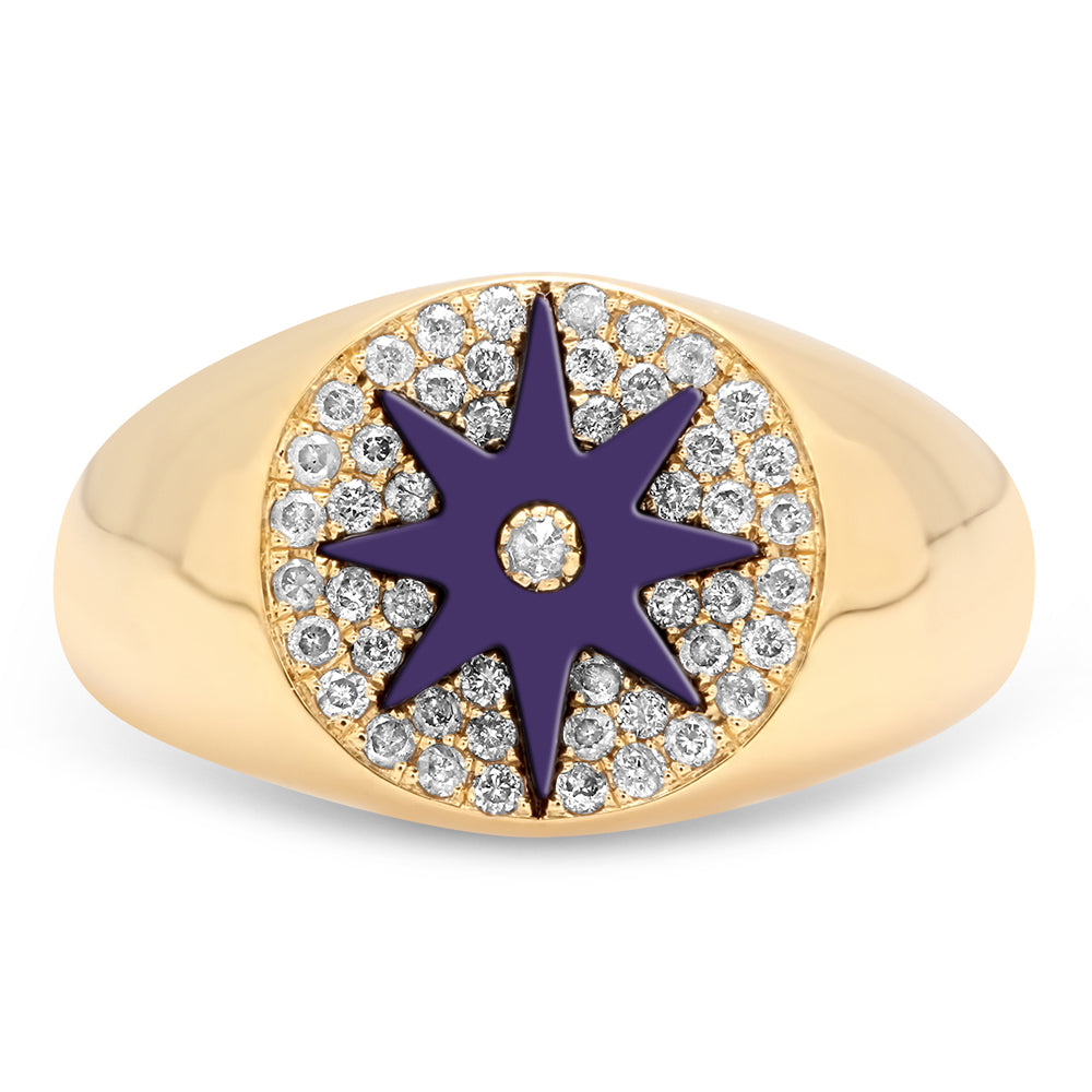 Enamel Star Signet Ring 18K Yellow Gold & Diamonds | Colette Jewelry
