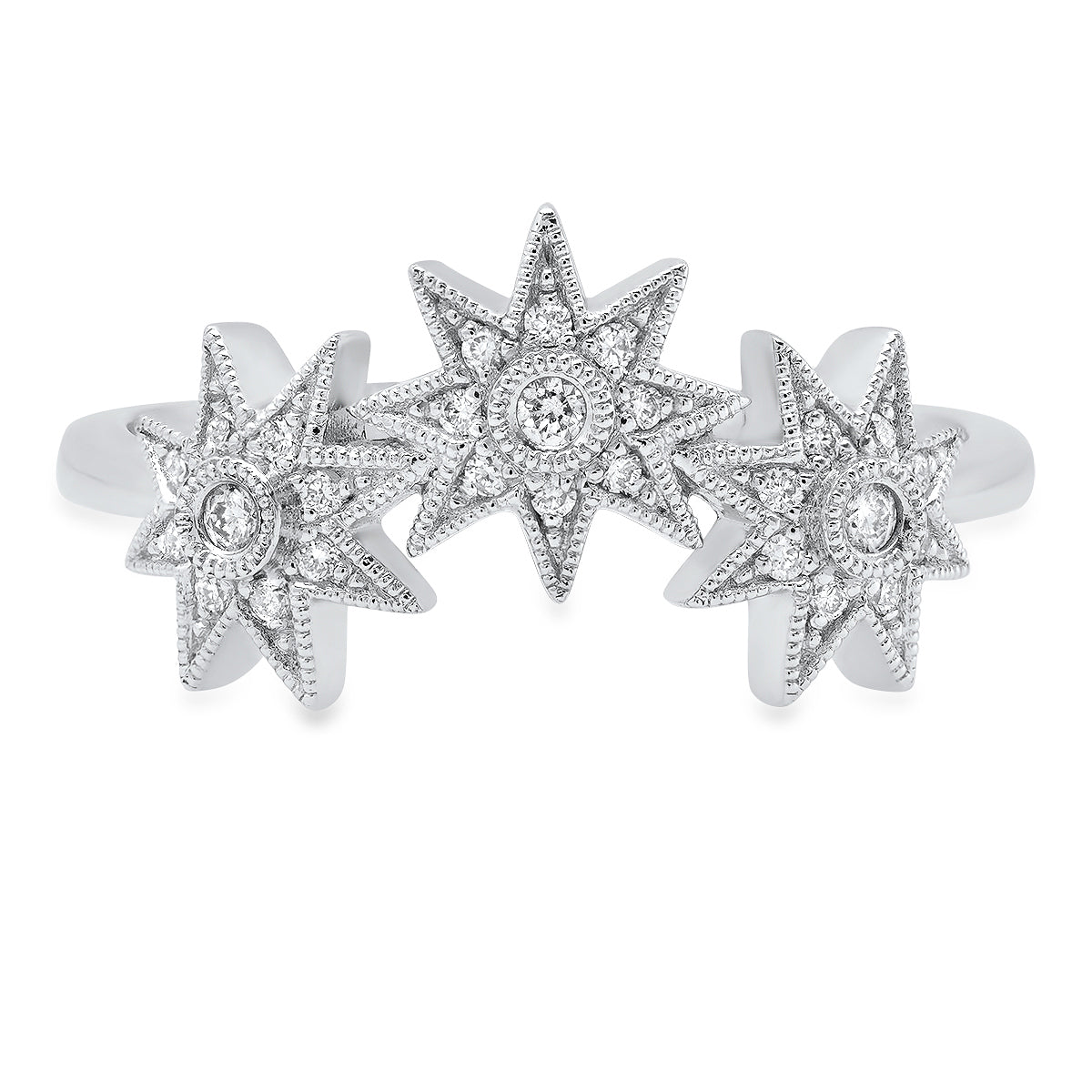 Curved Three Star Ring Three Colors 18K Gold Diamonds Galaxia Colette Jewelry