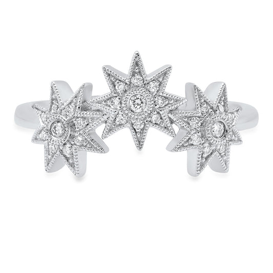 Curved Three Star Ring Three Colors 18K Gold Diamonds Galaxia Colette Jewelry