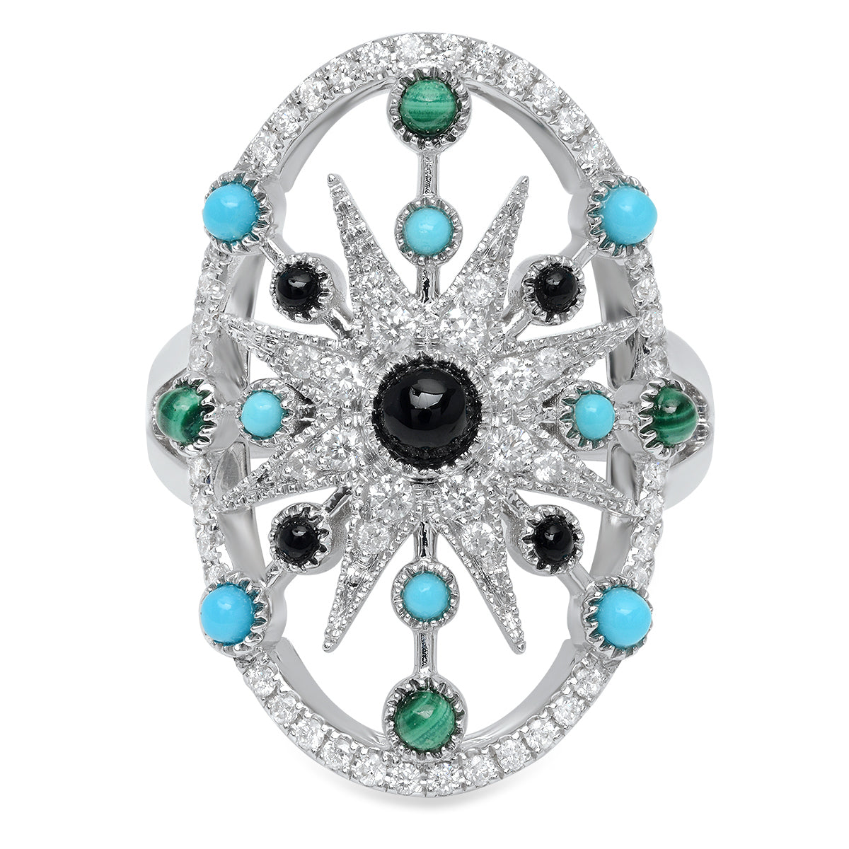Stella Ring – 18K White Gold, Diamonds, Turquoise & Onyx | Colette Jewelry