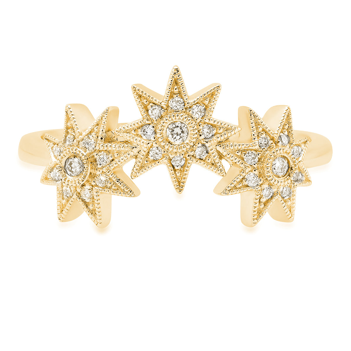 Curved Three Star Ring Three Colors 18K Gold Diamonds Galaxia Colette Jewelry