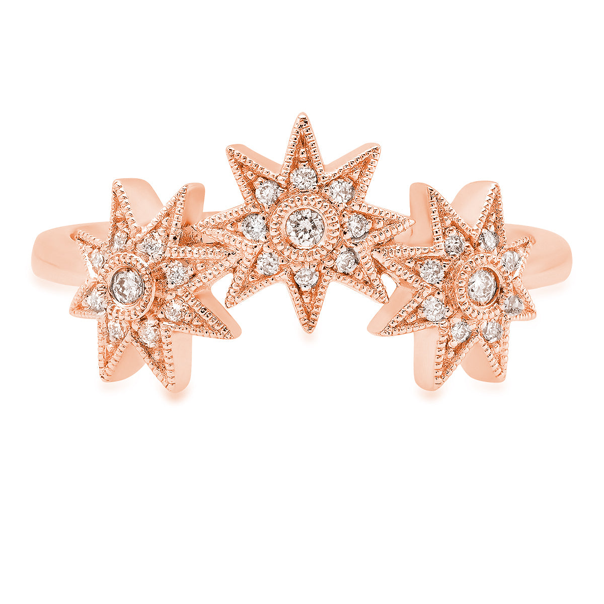 Curved Three Star Ring Three Colors 18K Gold Diamonds Galaxia Colette Jewelry