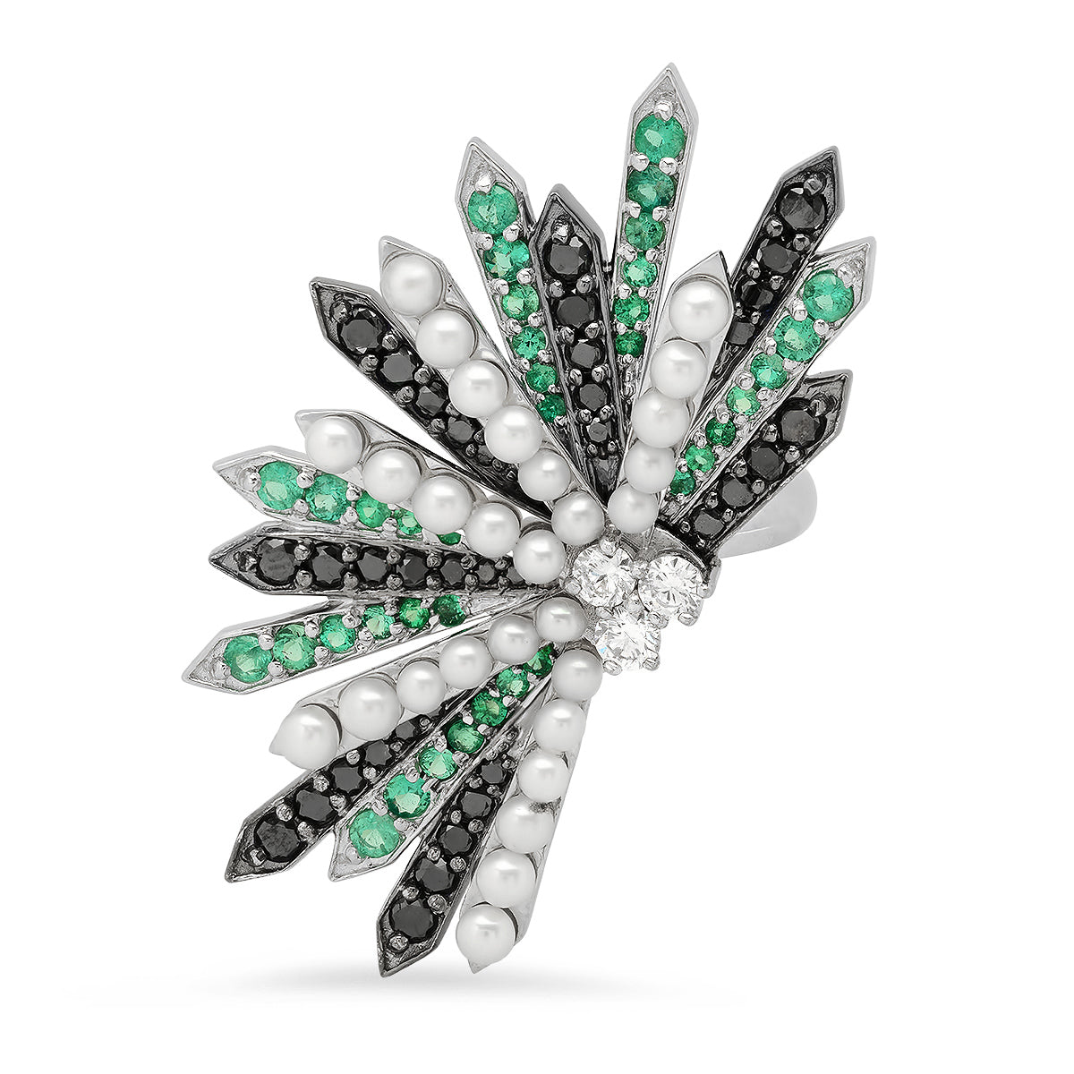 Penacho Cocktail Ring in 18K Gold with Emerald & Pearls | Colette Jewelry